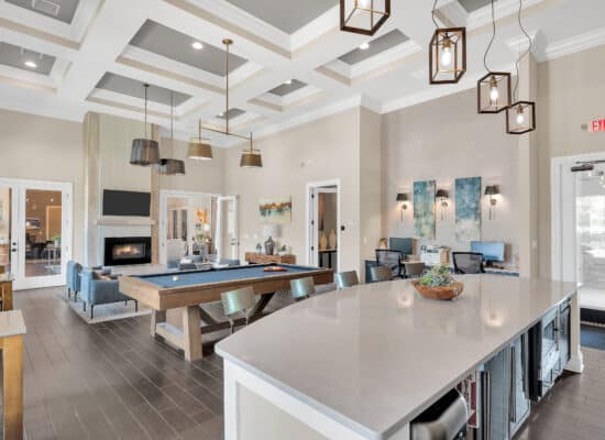 Modern Houston apartment kitchen and lounge area photography