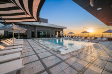 Resort-inspired Houston apartment pool deck photography