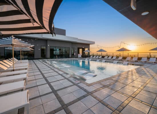 Resort-inspired Houston apartment pool deck photography