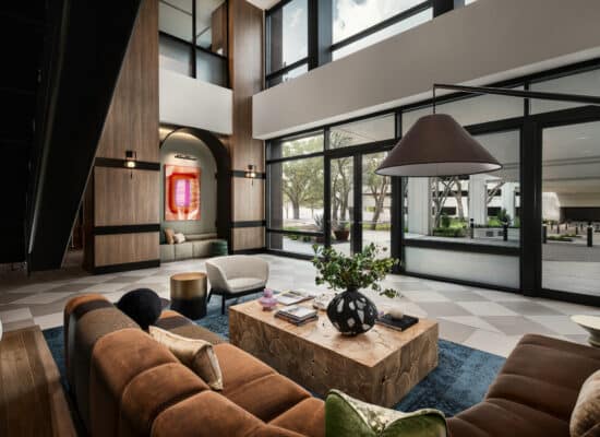 Modern apartment lobby photographed by Houston commercial property photographer